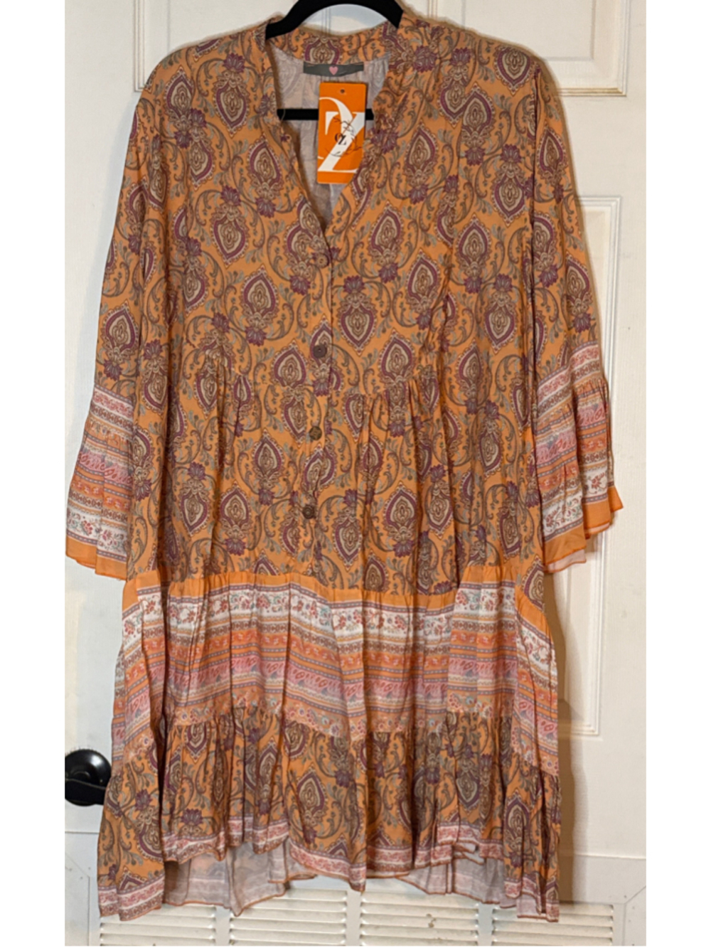 Paisley Tunic Dress Orange Purple Made in Italy - Picture 2 of 5